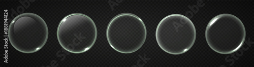 Glossy 3D transparent disc with liquid-like surface reflection isolated on dark background. Modern glass UI icon for tech dashboard or game design.