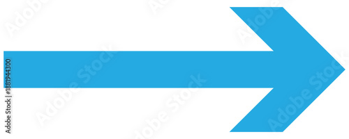 Blue large long arrow to the right .  Blue  arrow isolated on white background .  Long arrow icon, right large line, blue cursor, horizontal element, thick pointer vector long arrow icon. 