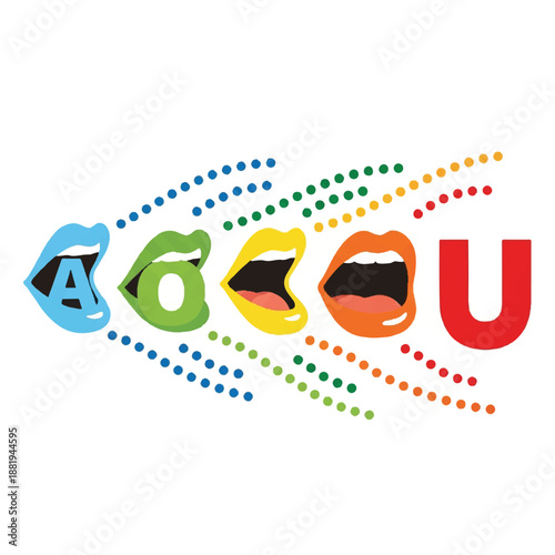 Vibrant Lips Forming Letters with Colorful Dots Illustration on White Background