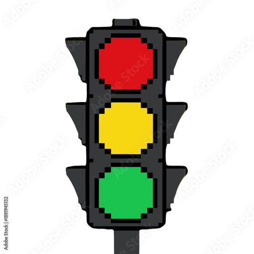 Pixel Art Traffic Light Vector Icon.