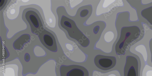 Abstract topographic contour map pattern with smooth gradient transitions in shades of gray and subtle purple outlines creating a visually engaging organic texture for backgrounds and design elements