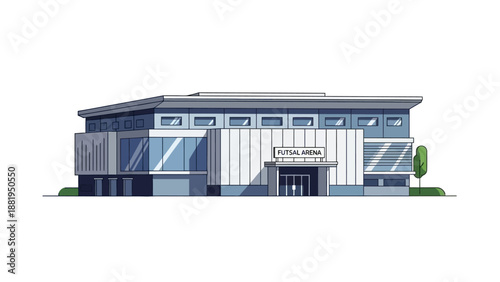 Futsal Arena Building with Large Windows and Modern Architecture Design