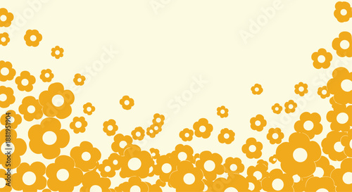 Vibrant pattern of simple yellow flowers with white centers densely packed at the bottom and thinning out towards the top for a fresh look decor.