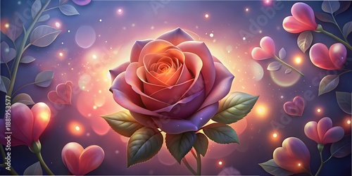 Enchanting rose and hearts in a bokeh wonderland