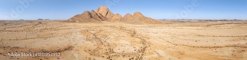 Aerial view, mountains in the desert, Spitzkoppe summit, Namib desert, Namibia