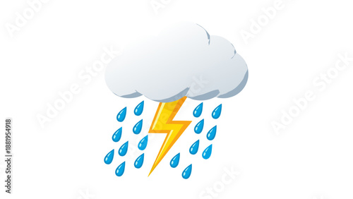 Cartoon cloud with lightning and rain, representing a thunderstorm and heavy rainfall