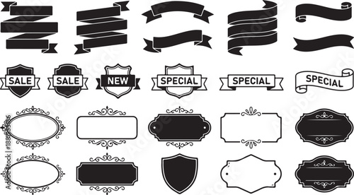 Retro Badge and Ribbon Collection – Vintage Labels, Sale Tags, Frames, and Decorative Banners for Graphic Design