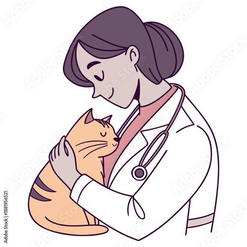 Caring Female Veterinarian Holding a Pet Cat, Veterinary Clinic and Animal Healthcare Flat Vector