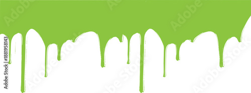 Green dripping paint border on white background. Abstract liquid drip edge with playful contrast and slime style