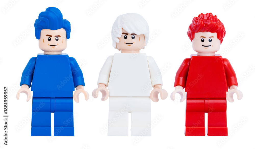 Fototapeta premium Dortmund - Deutschland 19. Januar 2026 - Lego Minifigure in blau, weiß und rot