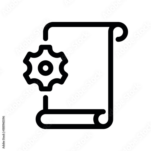 Bold Line Icon of Scroll Document with Mechanical Gear