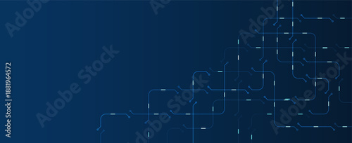Futuristic digital circuit network background with glowing blue lines and connected nodes on dark technology backdrop, suitable for data flow, innovation, cyber system, and modern tech concept.