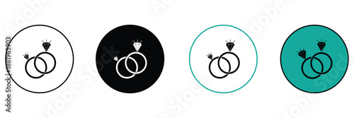 Wedding rings icon set. Marriage symbol. Engagement ceremony illustration isolated. Pair of rings icon isolated. Eps 10