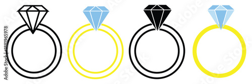 Wedding rings icon set. Marriage symbol. Engagement ceremony illustration isolated. Pair of rings icon isolated. Eps 10