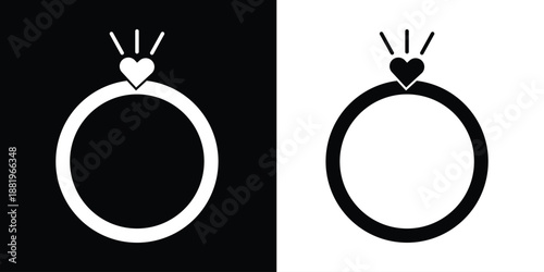 Wedding ring icon. Jewelry logo. Engagement diamond ring icon. Proposal symbol. Brilliant gold jewellery vector illustration isolated eps 10