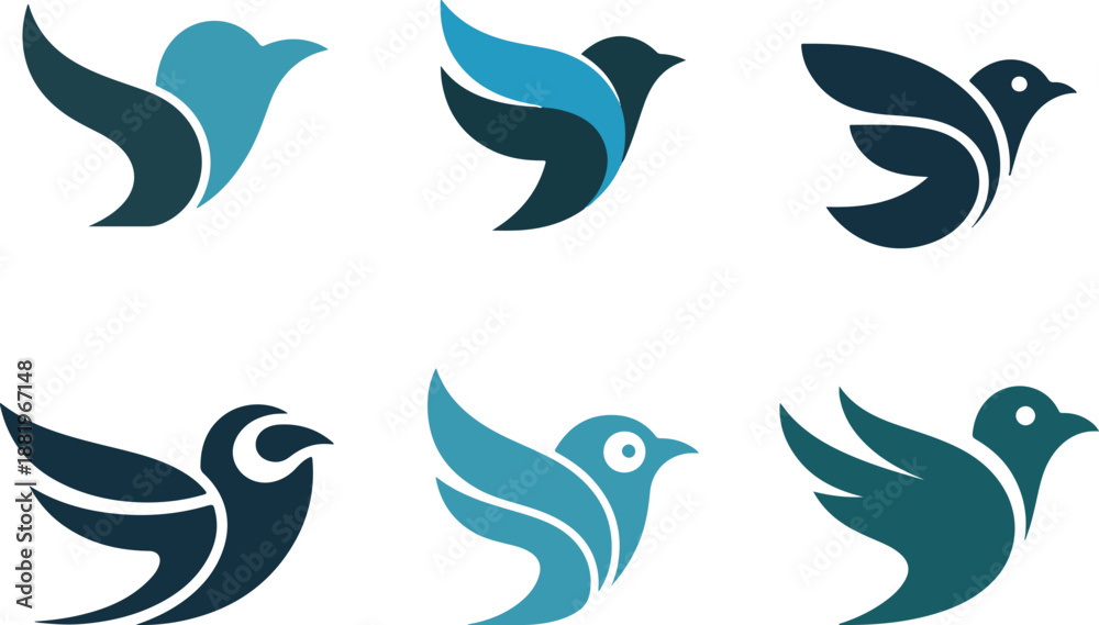Fototapeta premium Bird Vector Set, Flying Bird Logo Icon Set.
