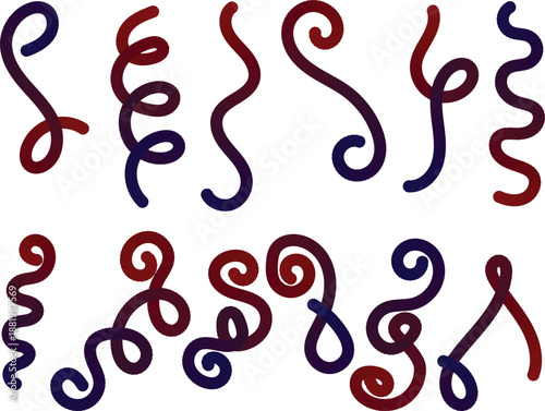 Several distinct wavy and spiraling lines rendered with a gradient of dark red to deep purple