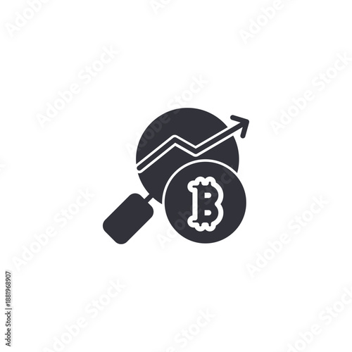 Bitcoin price growth icon with upward arrow representing cryptocurrency market increase, bullish trend, digital asset investment, and financial trading concept.