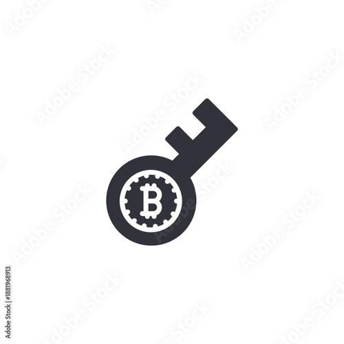 Key with Bitcoin symbol icon representing crypto wallet security, private key protection, blockchain authentication, and digital asset access control.