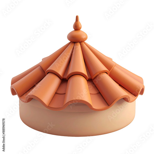 Terracotta Tiled Roof With Beige Round Base Isolated on Transparent