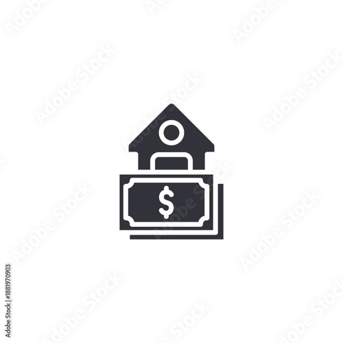 Real estate house with dollar symbol icon representing property investment, home value, mortgage financing, and residential sales concept.
