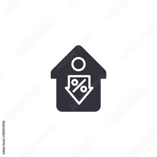 House with percentage symbol icon representing property discount, mortgage rate, tax reduction, and real estate promotion concept.