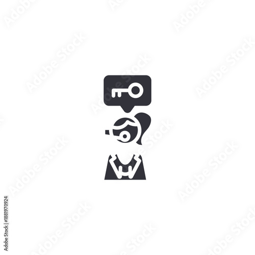 Real estate agent presenting house model icon symbolizing property marketing, home sales presentation, and realtor services.