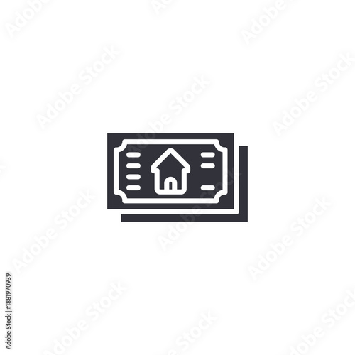 Stack of cash with house icon representing property payment, mortgage approval, real estate transaction, and housing finance.