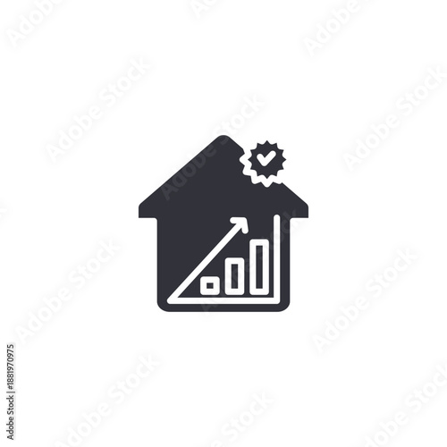 House with growth chart icon symbolizing property value increase, market trends, and profitable real estate investment.