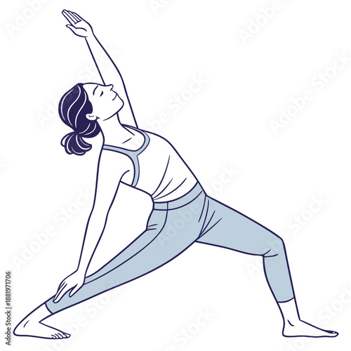 Female yoga instructor demonstrating a pose in a wellness studio, mindfulness and physical health vector illustration