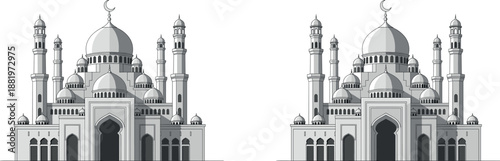 Mosque vector with domes and minarets isolated on white background