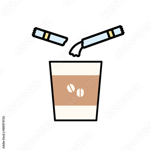 紙コップにスティックシュガーを入れるアイコン（カラー）