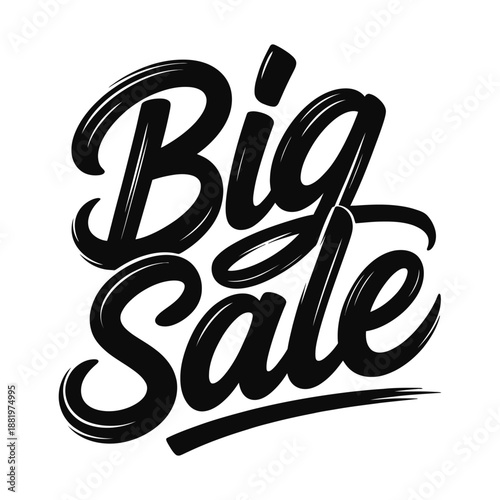 Big Sale Black Brush Script Text on White Background