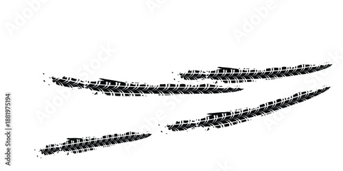 Auto tire tread grunge element. Car and motorcycle tire pattern, wheel tyre tread track. Black tyre print. Vector illustration isolated on white background.