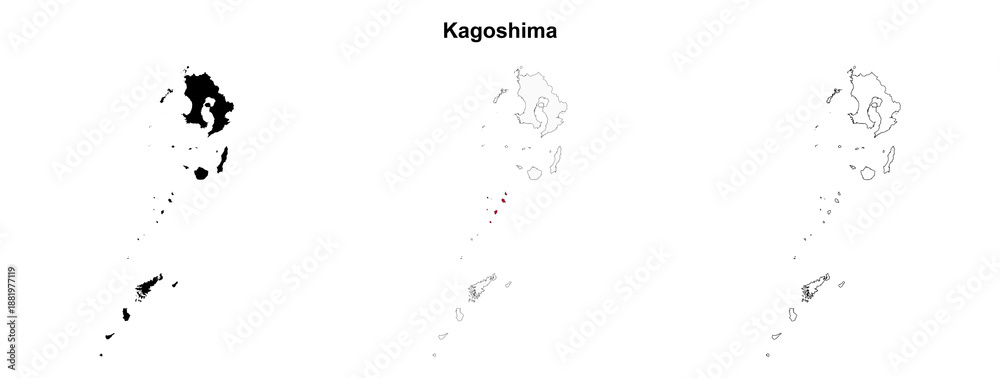 Obraz premium Transparent Kagoshima prefecture outline map set