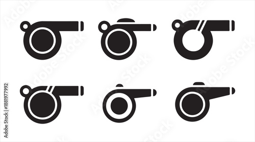 Minimal Whistle Icon Set Isolated on White for Safety and Sports Communication