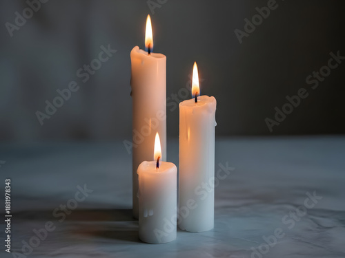 Three lit candles with soft glow on transparent background