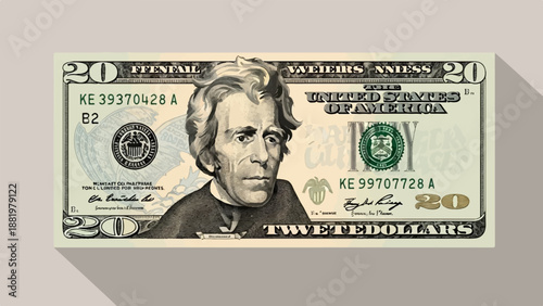 US twenty-dollar bill featuring a portrait of a historical figure
