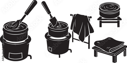 Black and white illustration of wax melters and towels