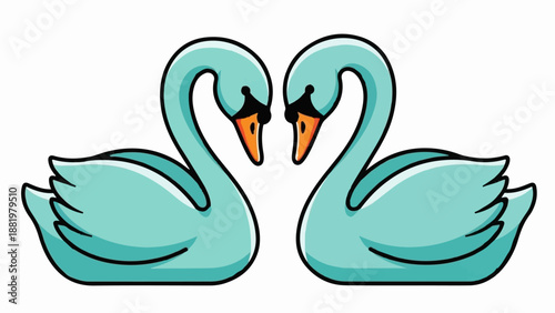 Two stylized teal swans forming a heart shape with their necks