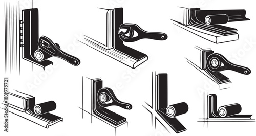 Detailed illustrations of various metal clamp designs and functions
