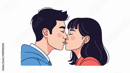 Young couple sharing an intimate kiss, faces close