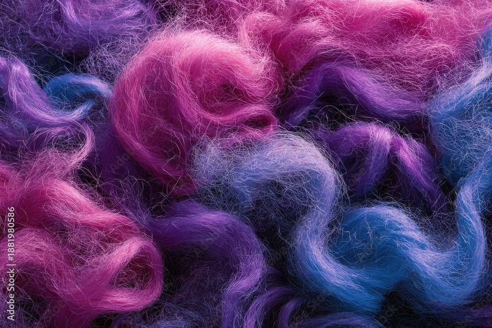 Obraz premium Close-up of vibrant, intertwined fibers in shades of pink, purple, and blue