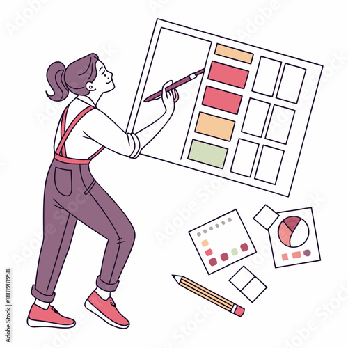 Creative Female Designer Planning Color Palette for Brand Project Professional Workspace Concept Vector Illustration