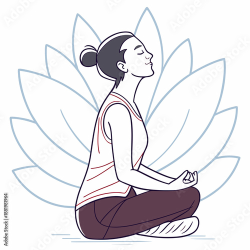Zen Woman in Meditation Floating Pose Mindfulness and Inner Peace Minimalist Spiritual Concept Vector Illustration