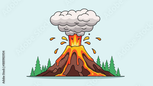 Cartoon Volcano Eruption with Lava and Smoke.