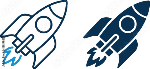 rocket branding emblem pair outline filled icons for startup identity