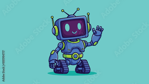 Cute Robot Character Waving Hello Illustration.
