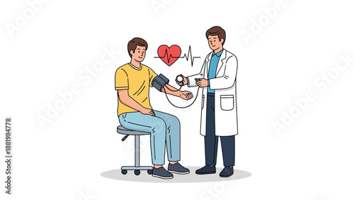 Doctor measuring patients blood pressure with heart symbol.