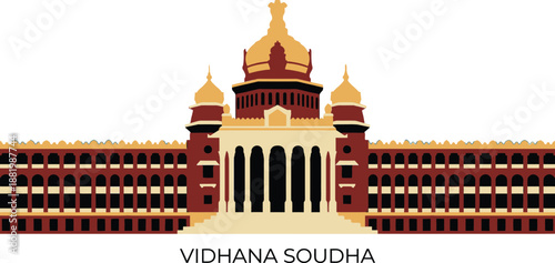 Majestic Vidhana Soudha building in Bengaluru Karnataka featuring neo-Dravidian architecture style with large central dome representing famous Indian state legislative assembly landmark.